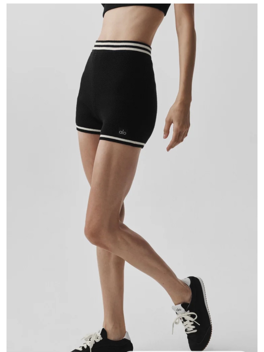 Alo Yoga Black Tennis Club Sweater Knit Hot Shorts XS